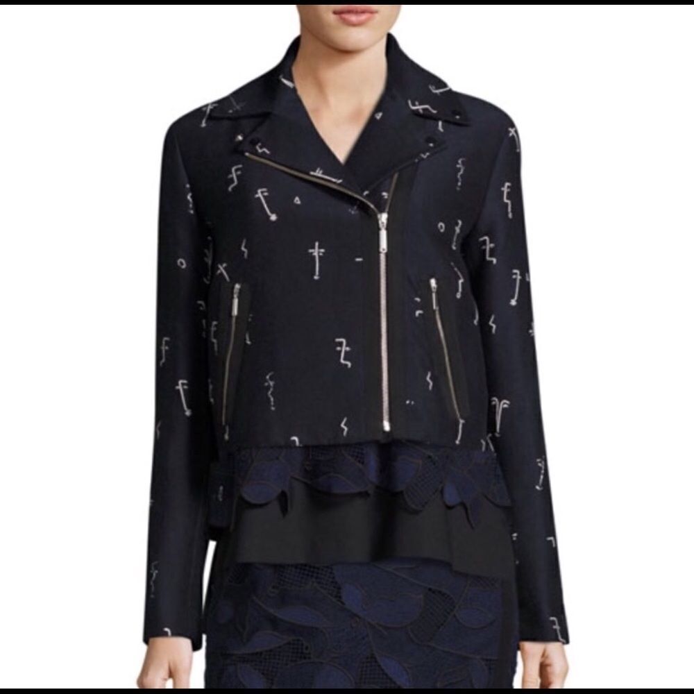 GREY Jason Wu Embroidered Face Crop Moto Jacket